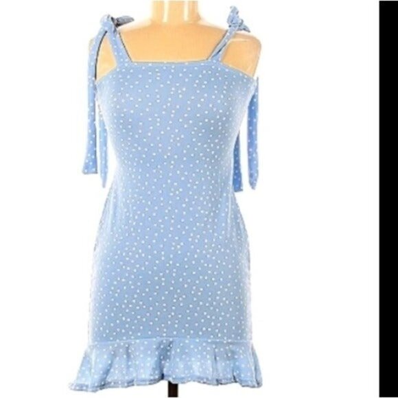 Missguided Mini silhouette Polka dot print Ruffle bue tied straps y2k preppy - Picture 6 of 6